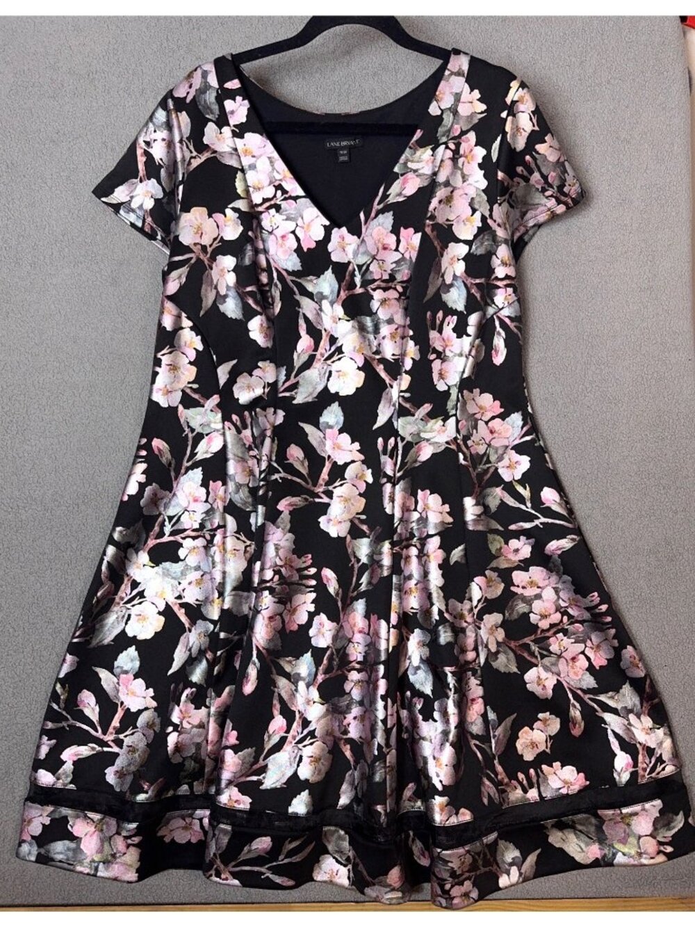 Lane Bryant Women's 18/20 Black Pink Floral Fit Flare Midi Dress Plus Size